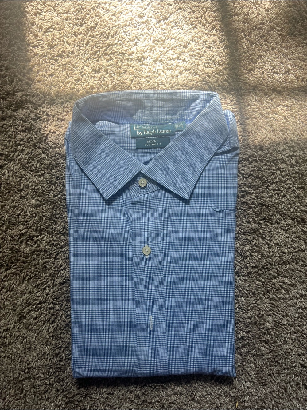 Polo Ralph Lauren Regent Custom Fit Dress Shirt Blue Check 100% Cotton 18 34/35